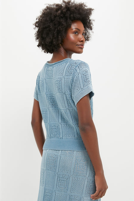 Indigo Pointelle Porter Top