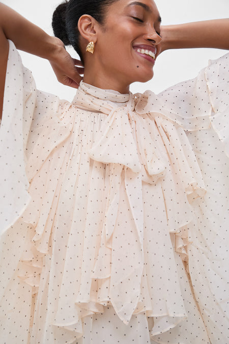 Cream Dot Hypnotic Cascading Blouse