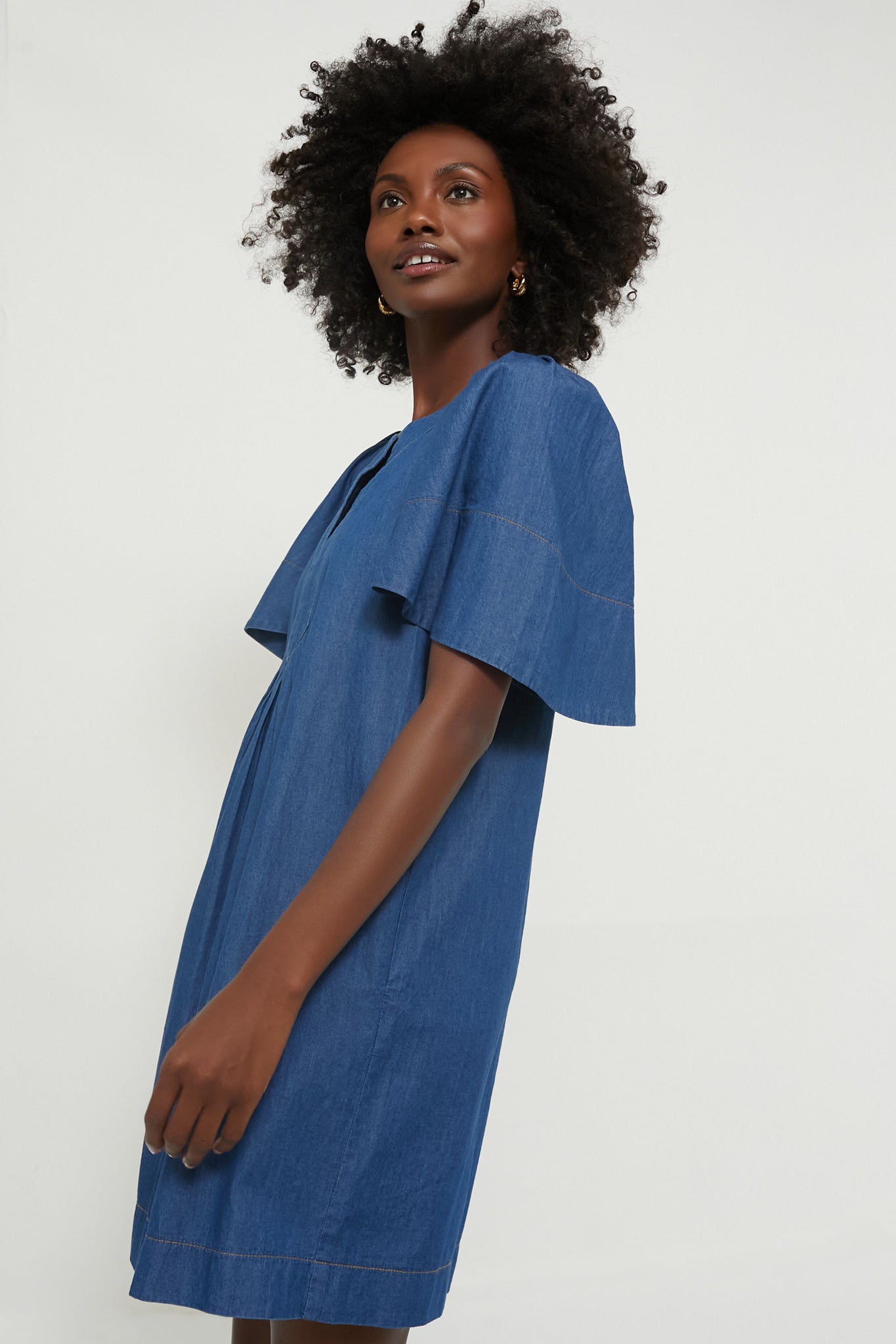 flutter sleeve denim dress THML Theira Flutter Sleeve Denim Dress L