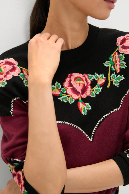 Wine Heirloom Rose Western Pullover