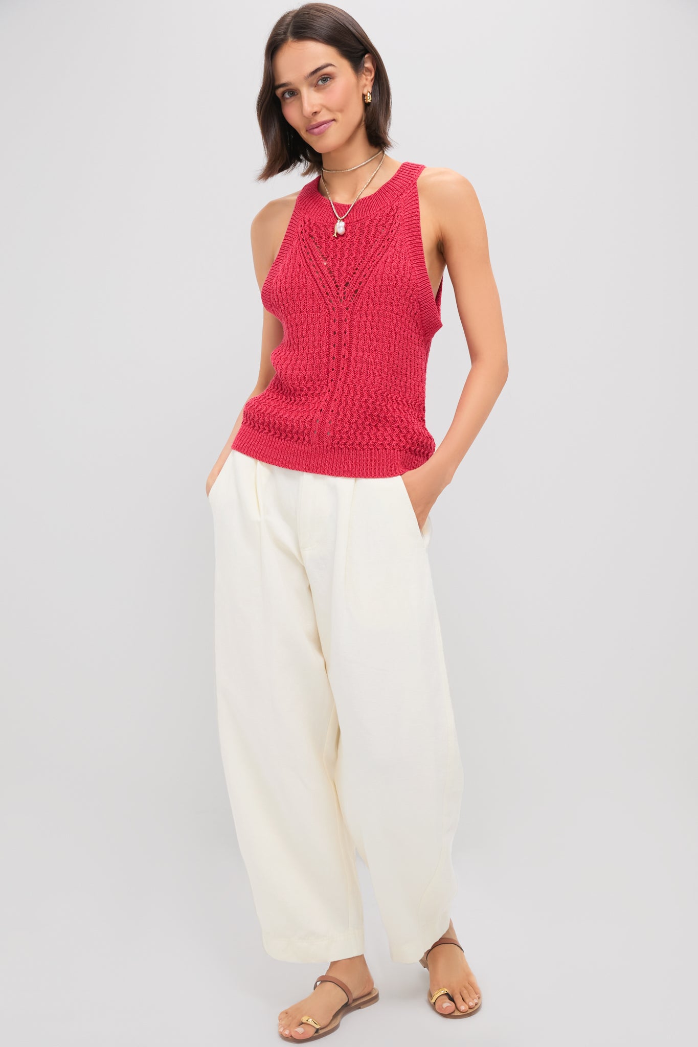 Red Jhayna Knit Crochet Halter Top