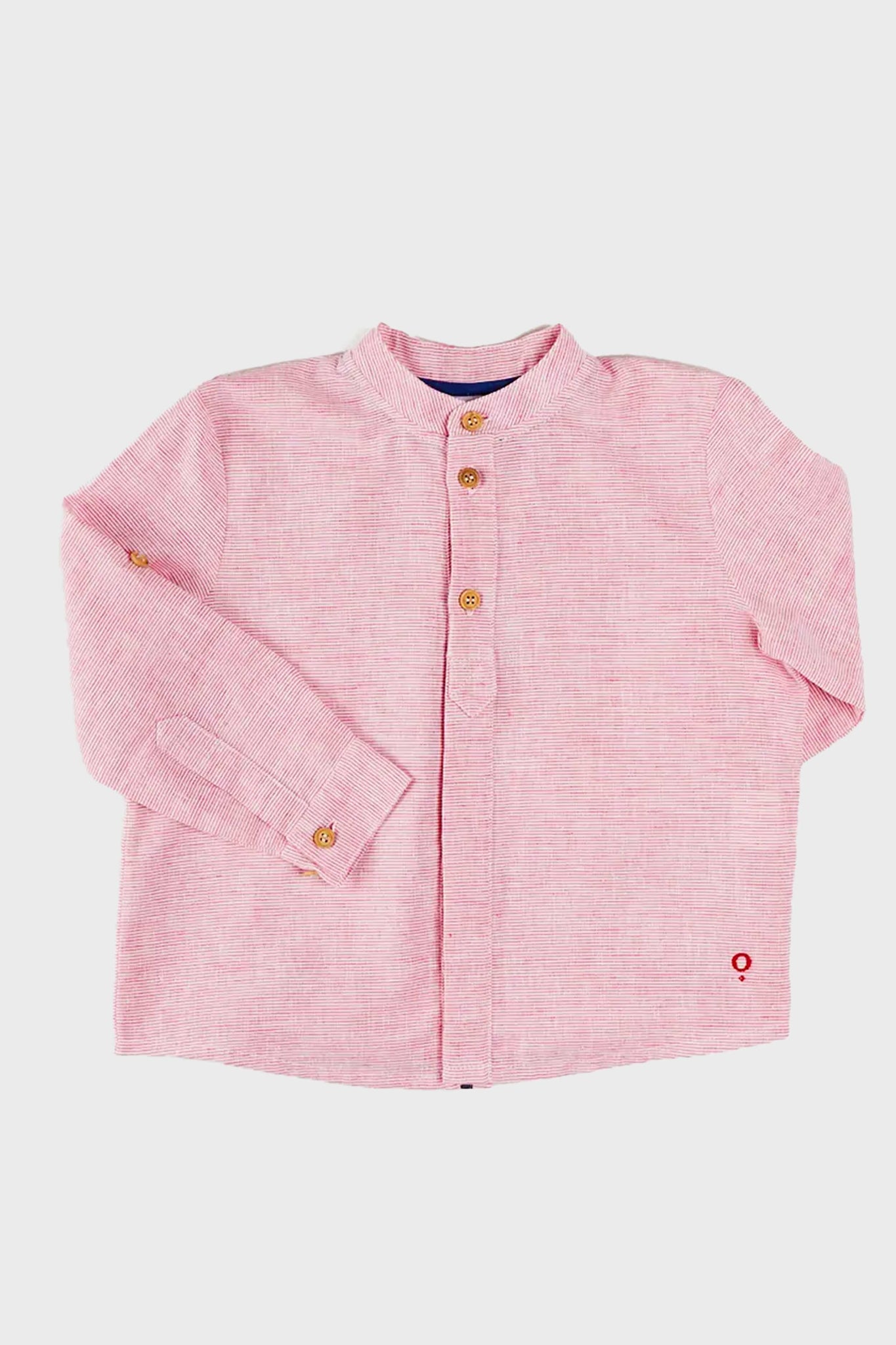 Lawrence Striped Mao Collar Long Sleeve Shirt in Red