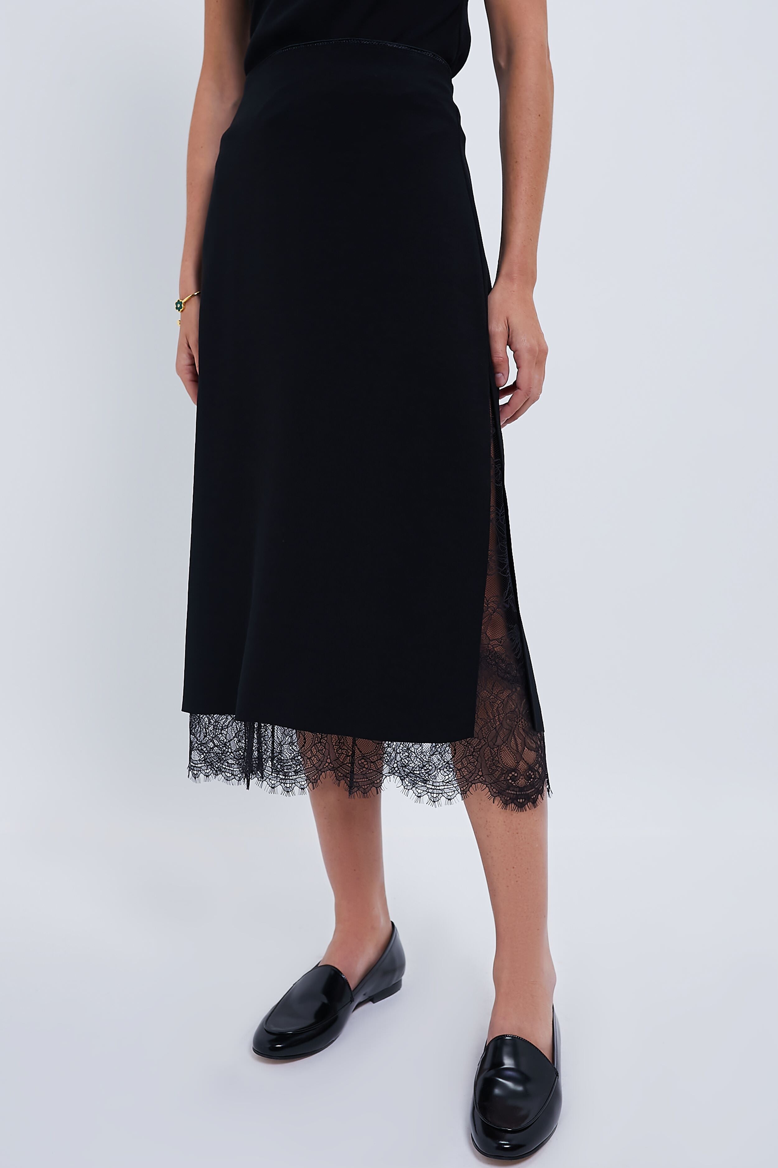 Black Lace Paneled Straight Skirt | Vince