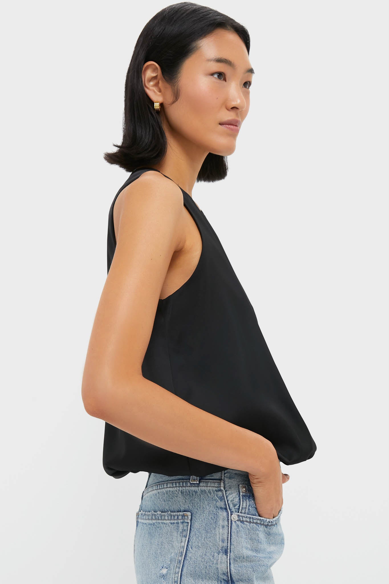 Black Satin Ramona Bubble Hem Top
