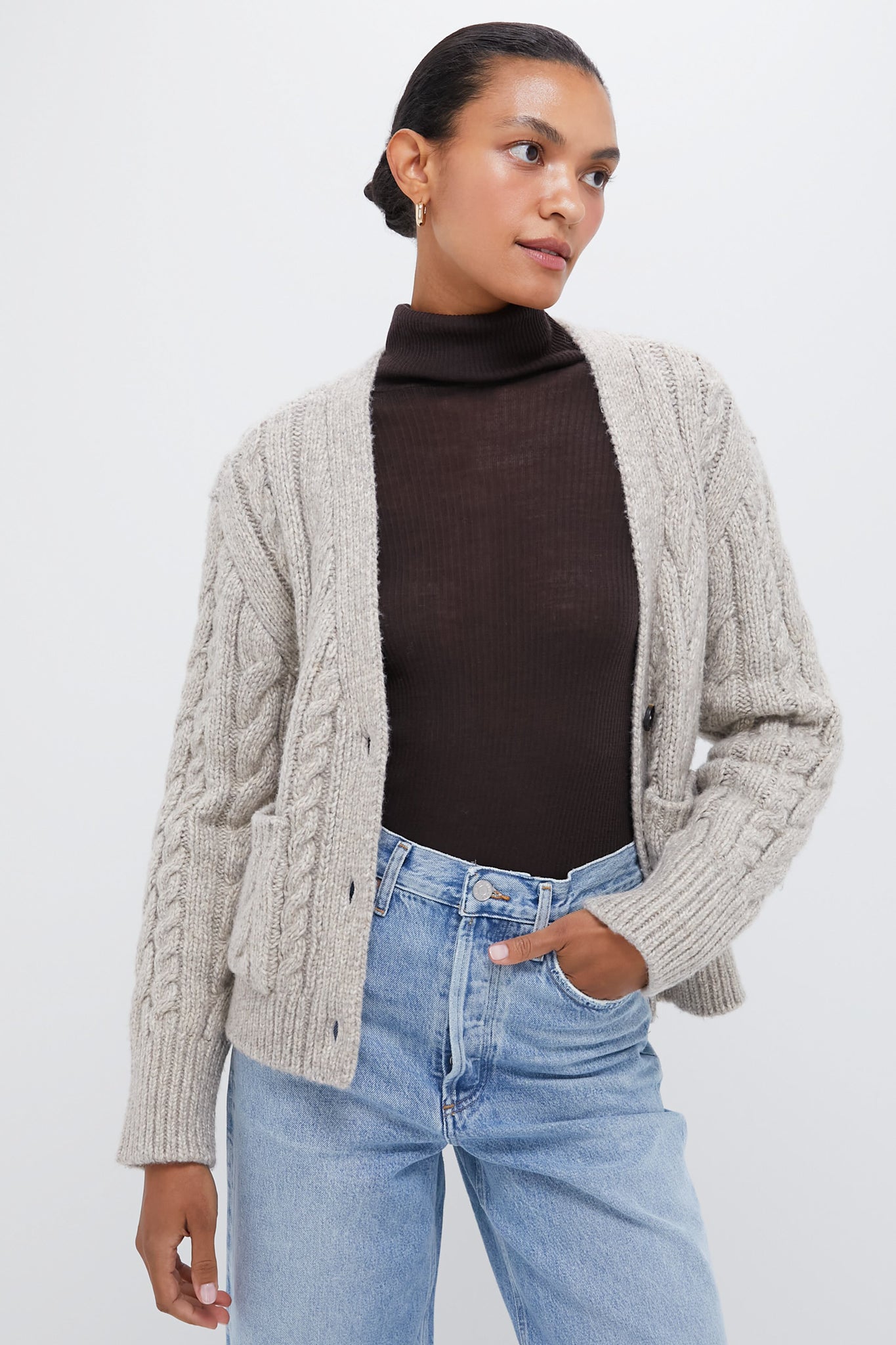 Gray Cable Knit Cropped Arthur Cardigan | Tuckernuck