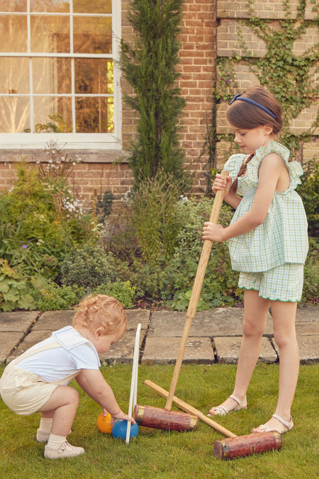 Maxwell Gingham Scallop Trim Embroidered Shorts in Green