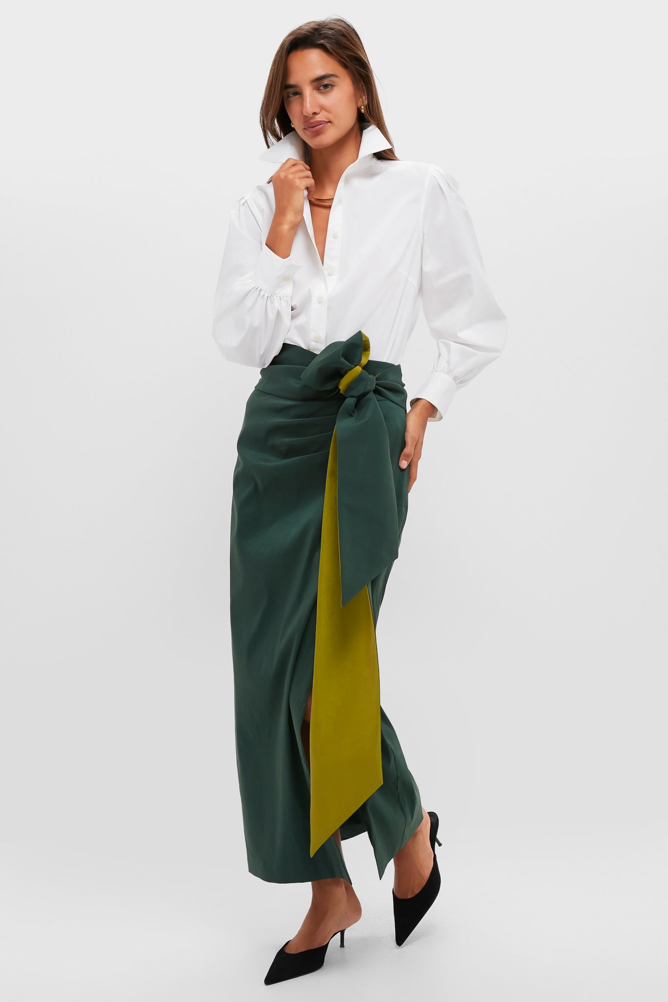 Forest Green Taffeta Angelise Tie Skirt