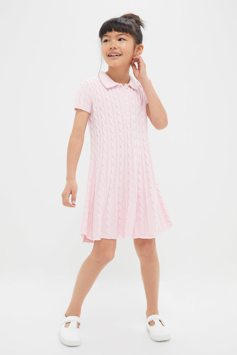 Girls Short-Sleeve Cotton Cable Knit Polo Dress