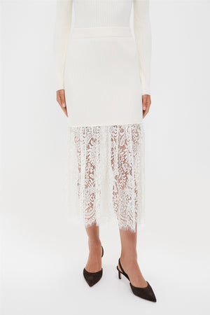 Cream Knit Kori Lace Midi Skirt