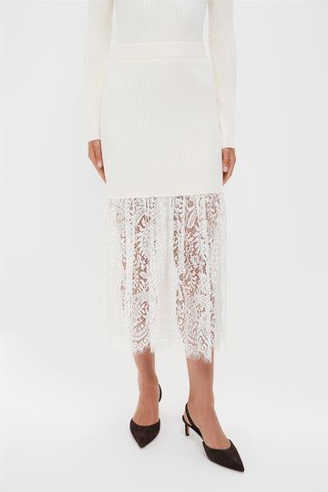 Cream Knit Kori Lace Midi Skirt