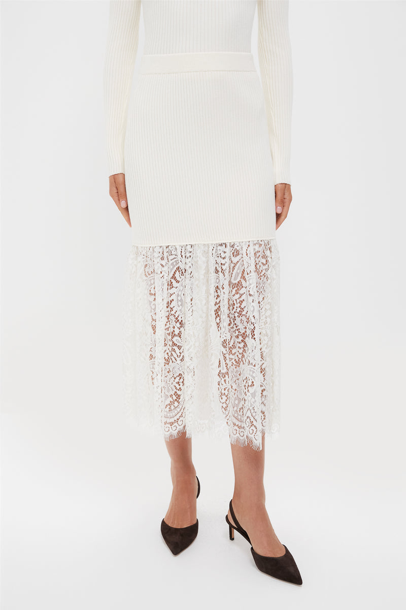 Cream Knit Kori Lace Midi Skirt