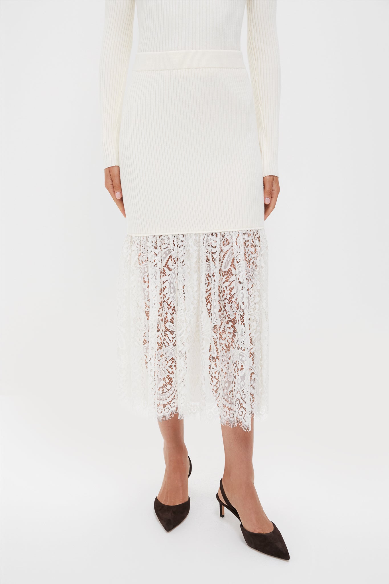 Cream Knit Kori Lace Midi Skirt | Hyacinth House