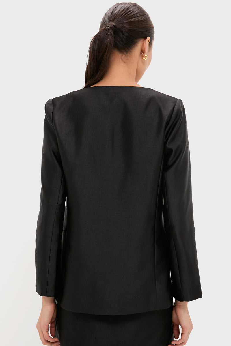 Black Dupioni Long Sleeve Carrico Top