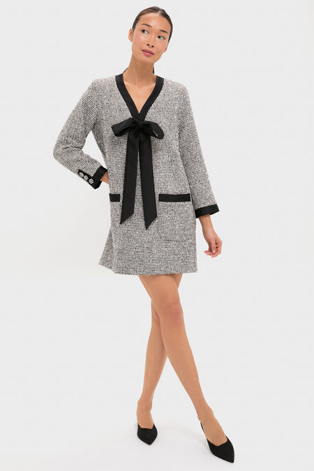 Silver Coco Tweed Bow Dress