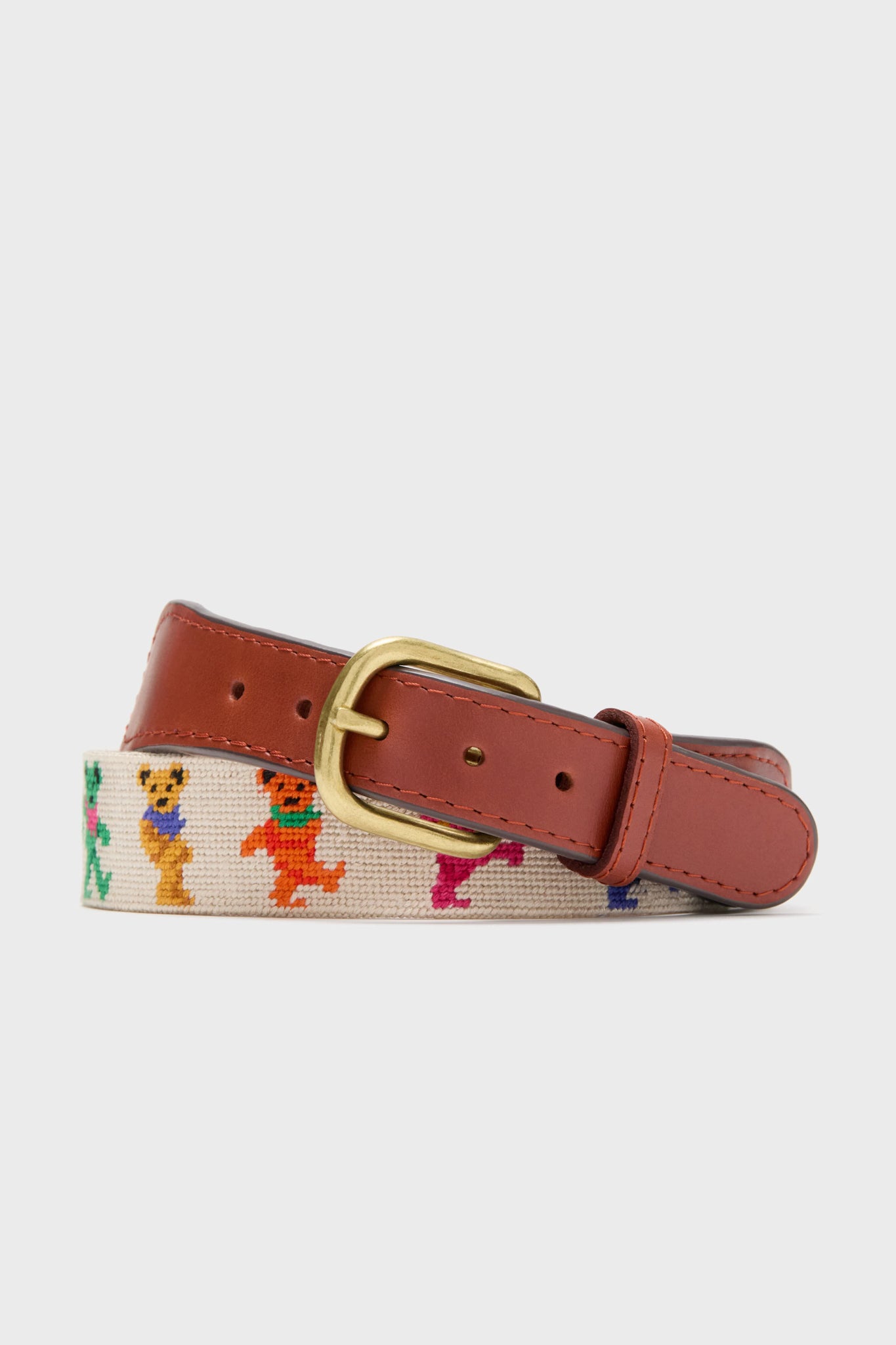Oatmeal Dancing Bears Needlepoint Belt