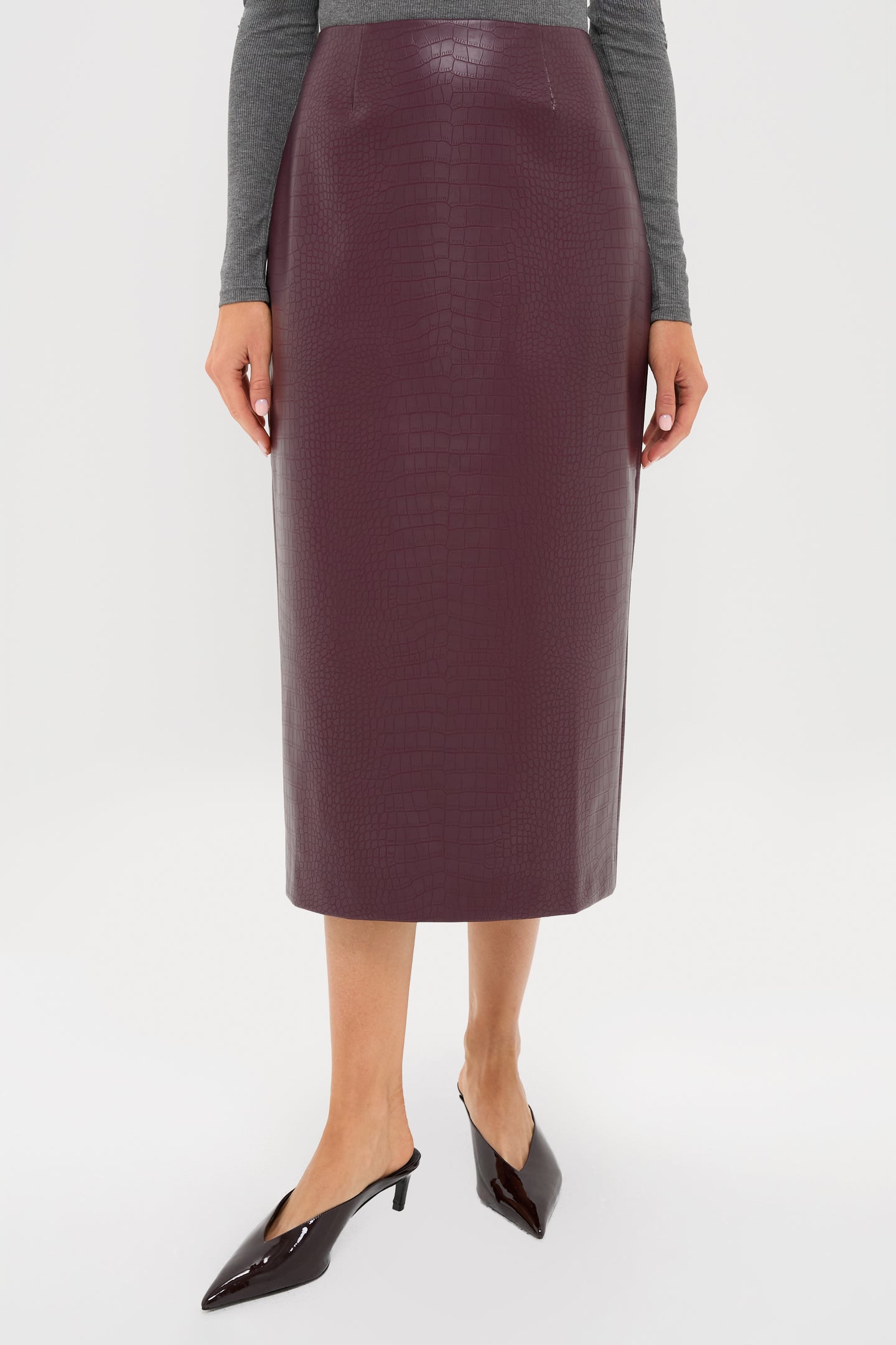 Plum Stamped Faux Leather Ellington Skirt