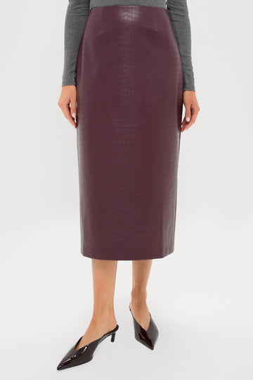 Plum Stamped Faux Leather Ellington Skirt