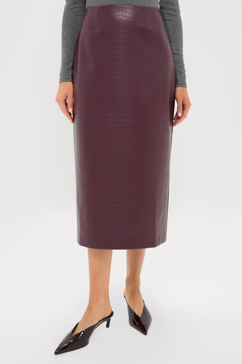 Plum Stamped Faux Leather Ellington Skirt