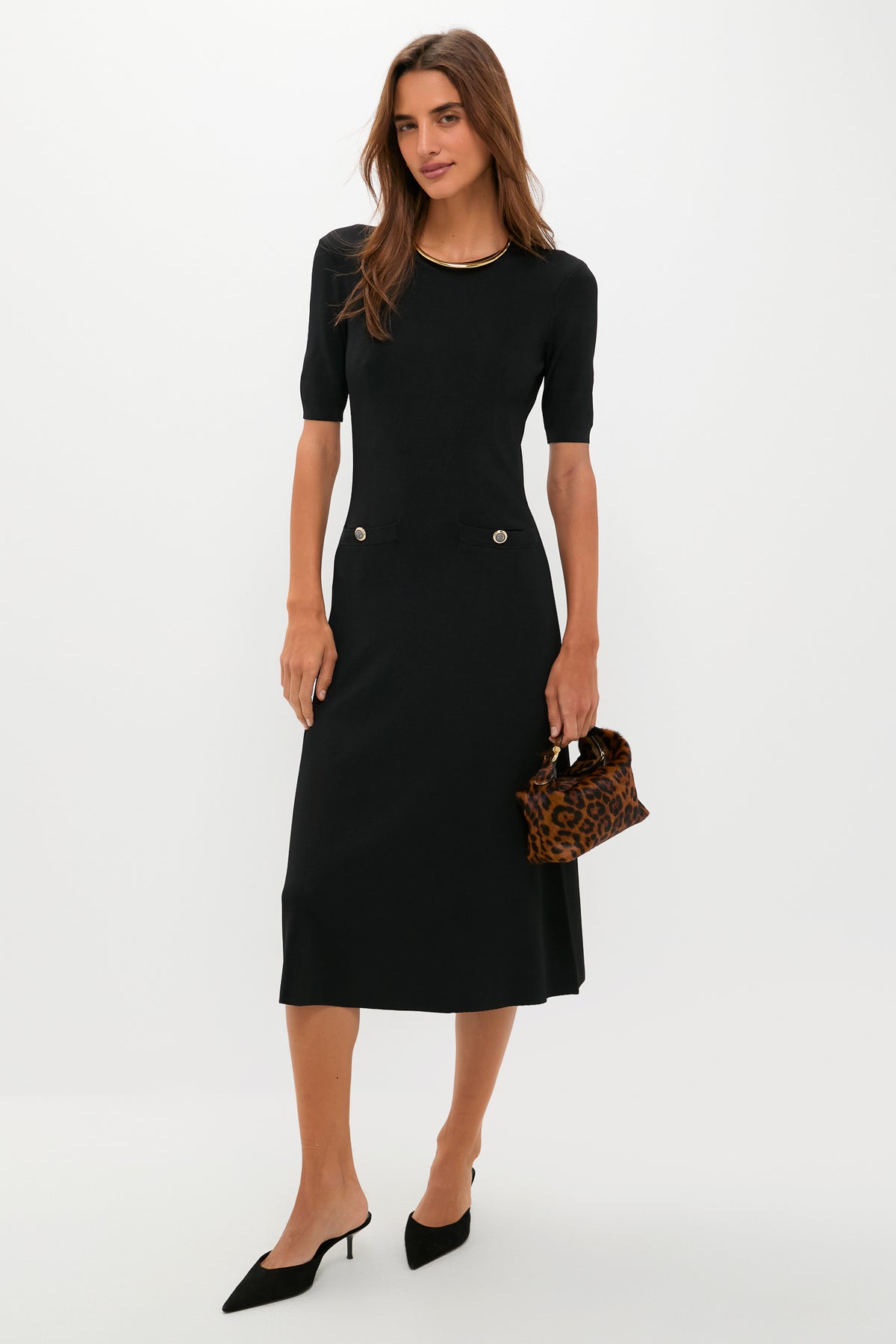 Black Knit Fit and Flare Mellor Midi Dress
