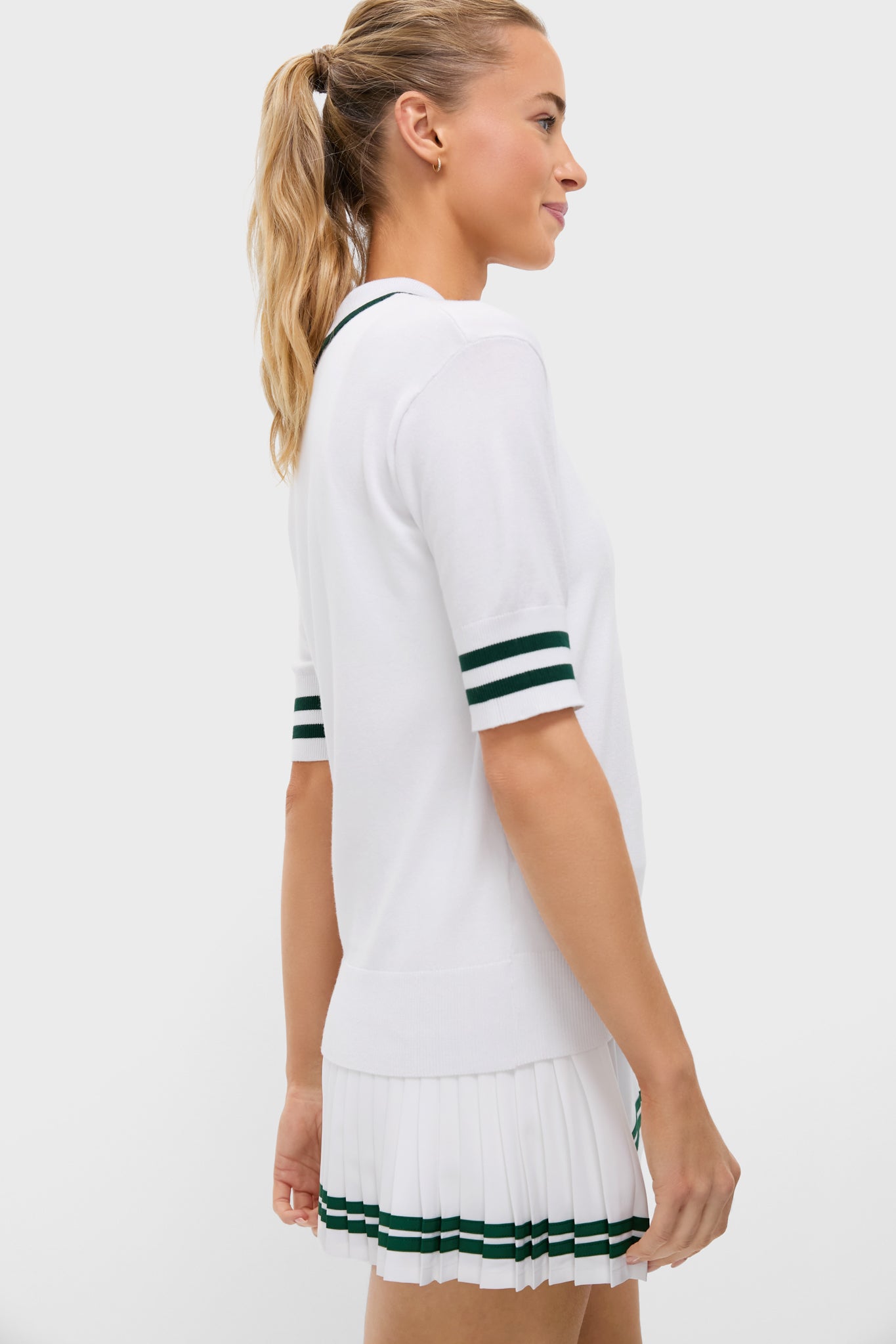 White and Green Short Sleeve Performance Knit Nora Sweater Polo