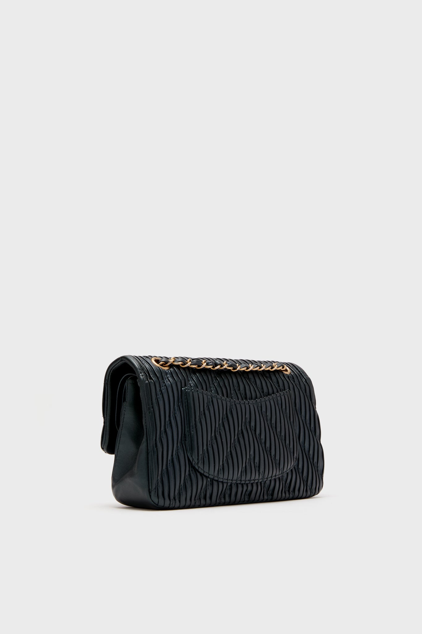 CHANEL Blue Calfskin Coco Pleats Double Flap Bag