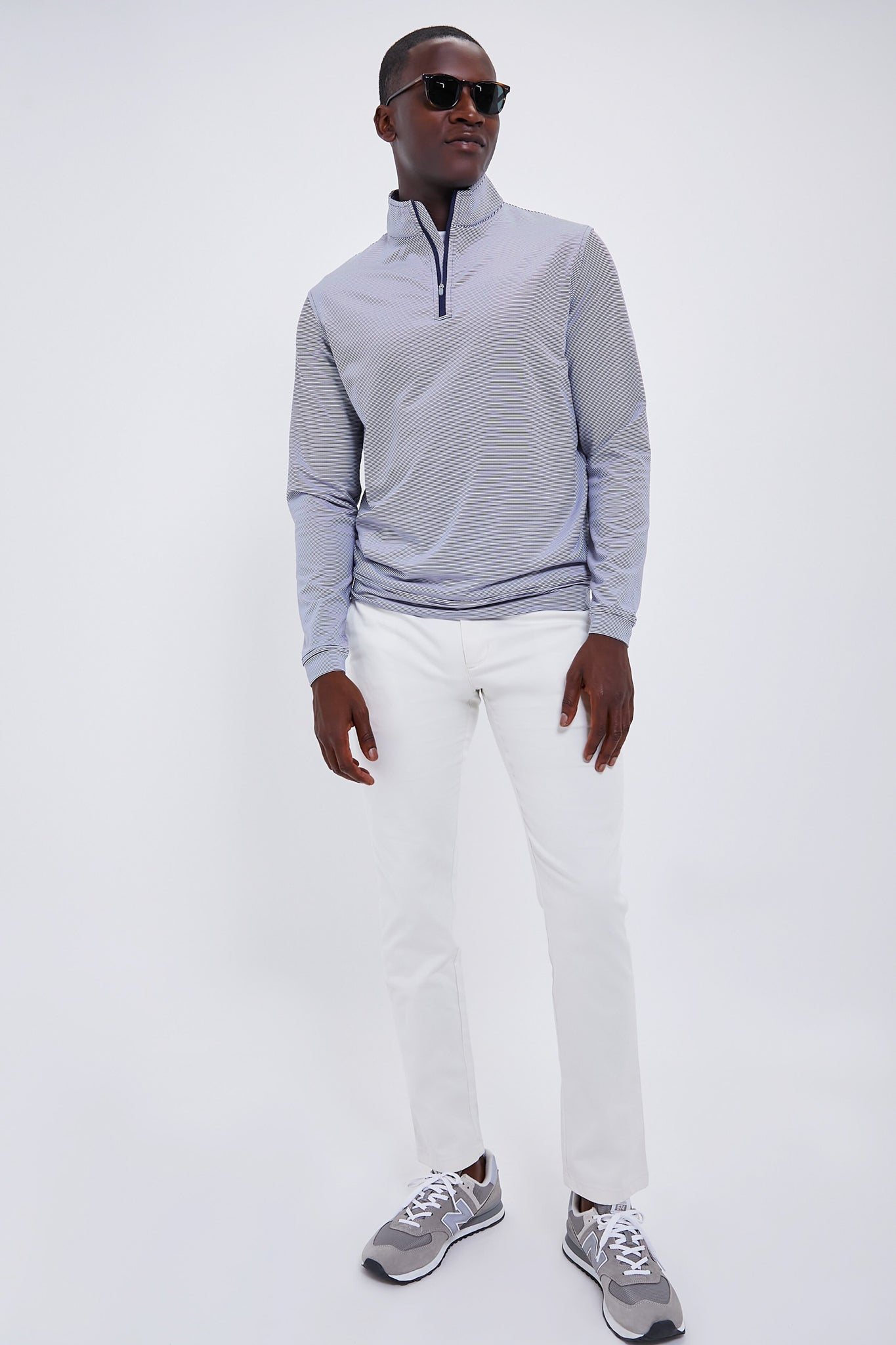 Navy Perth Sugar Stripe Performance Quarter Zip