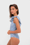 Blue Whitney Print Flutter Sleeve One Piece