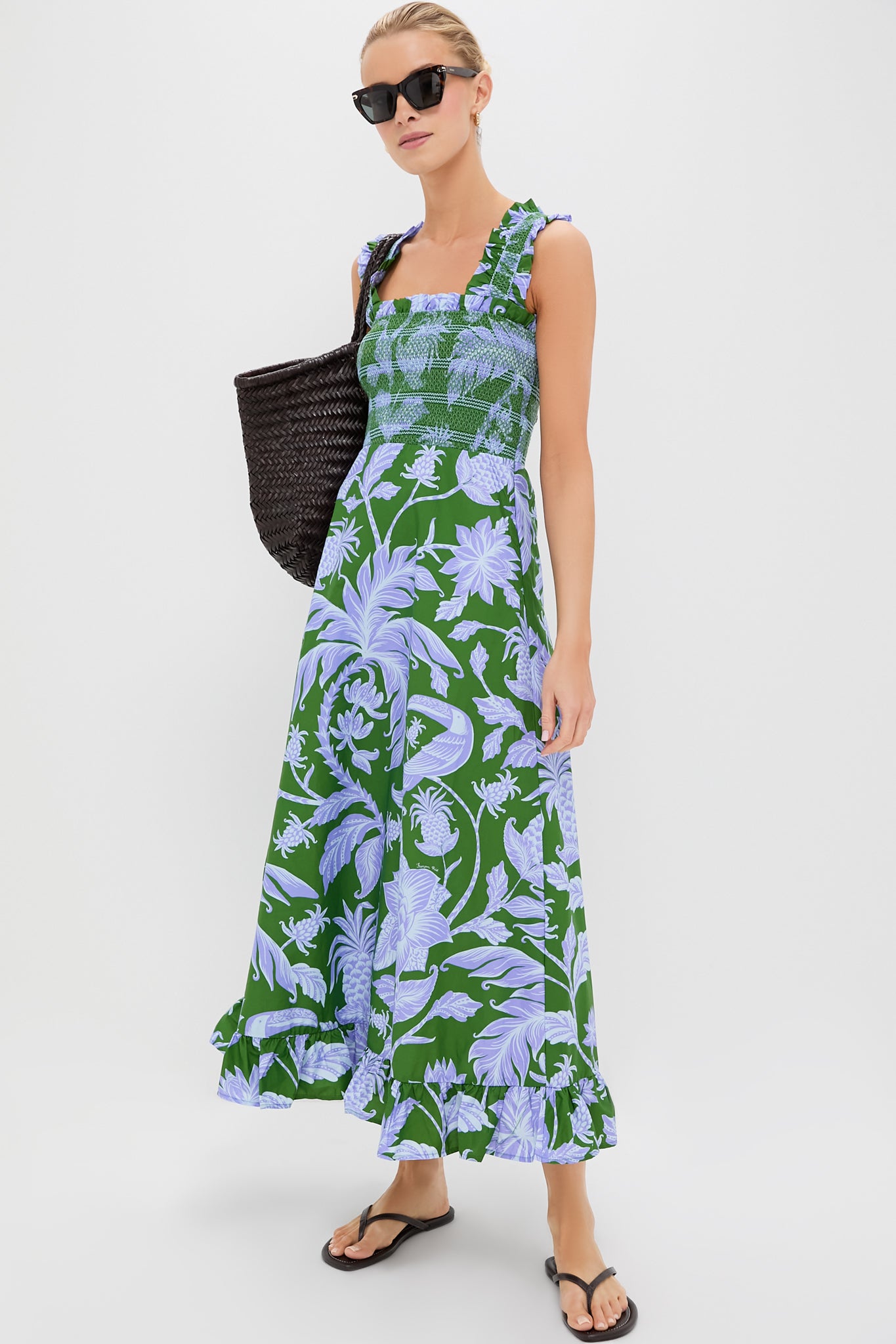 floral midi swing dress Swing floral midi dress in blue - La Double J