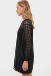 Organza Windowpane Janie Mini Dress: A classic, high-end black dress with a chic windowpane design, effortless long puff sleeves, and an elegant silhouette, perfect for fun outings.