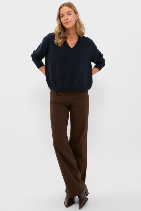 Navy Cashmere Emma V-Neck Boyfriend Sweater