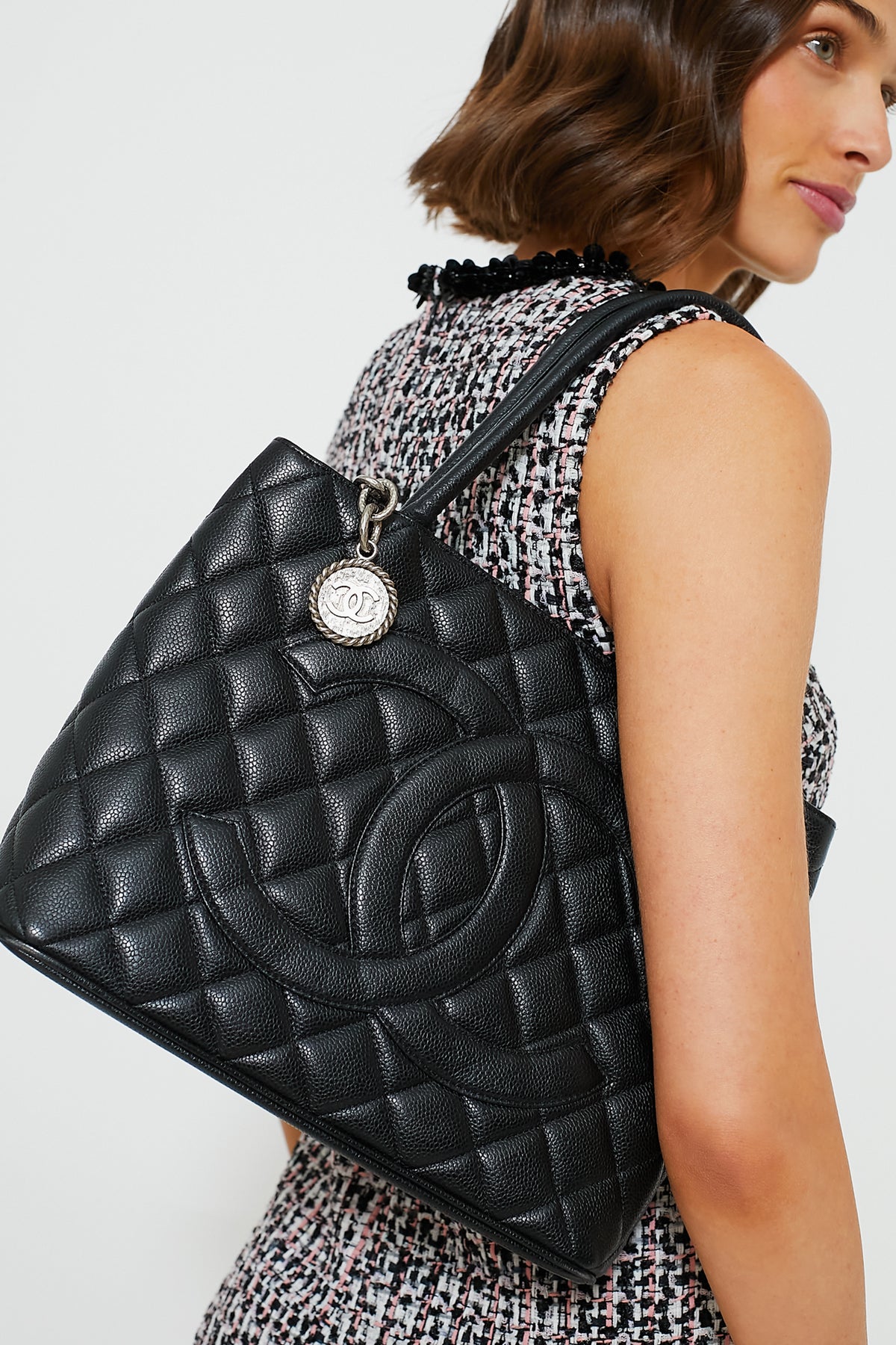 CHANEL Black Caviar Quilted Medallion Tote