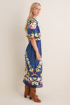Blue Wilhelmina Embroidery Short Sleeve Midi Dress