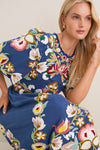 Blue Wilhelmina Embroidery Short Sleeve Midi Dress