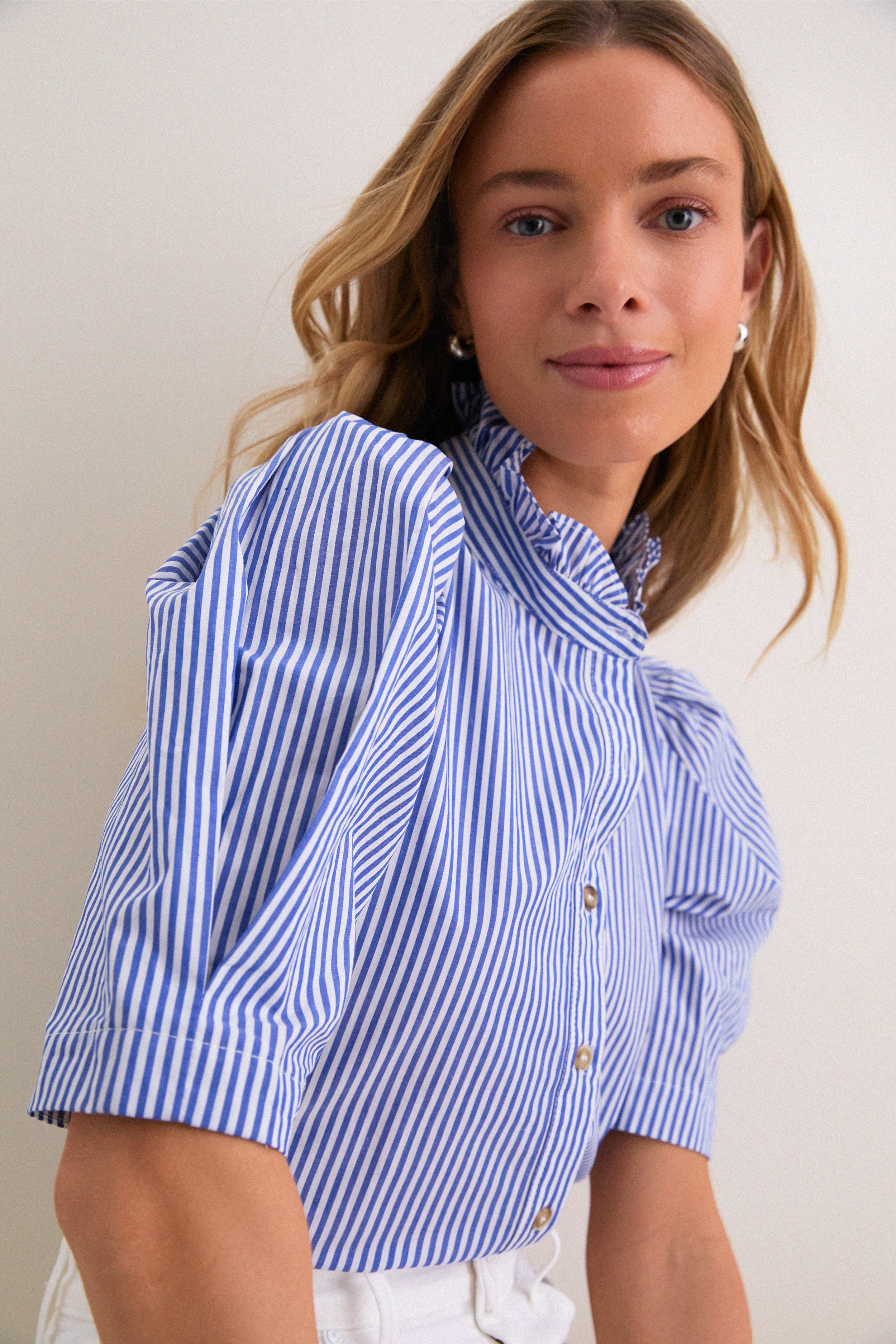トップス Gypsohila Slash Blouse Stripe Blue Blue Striped Alicia Blouse | Pomander Place