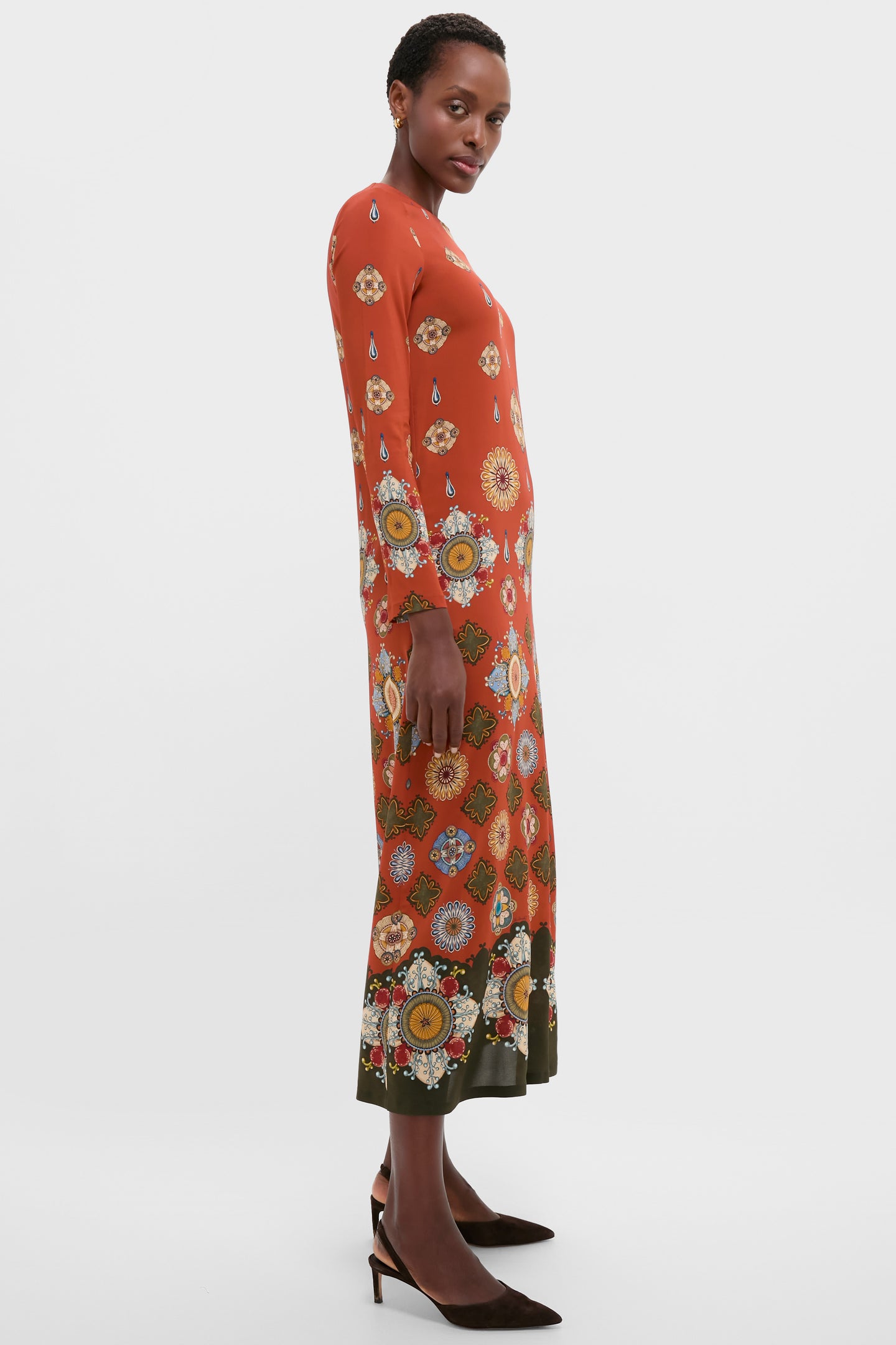 Nucleus Rust Placee Long Sleeve Swing Dress | La DoubleJ