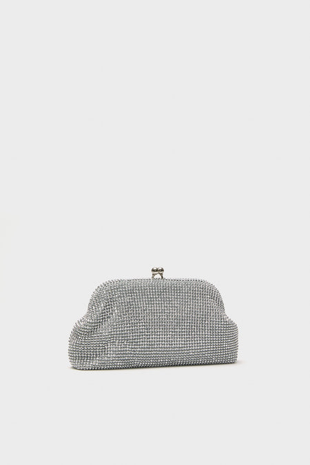 Silver Ela Crystal Mesh Clutch