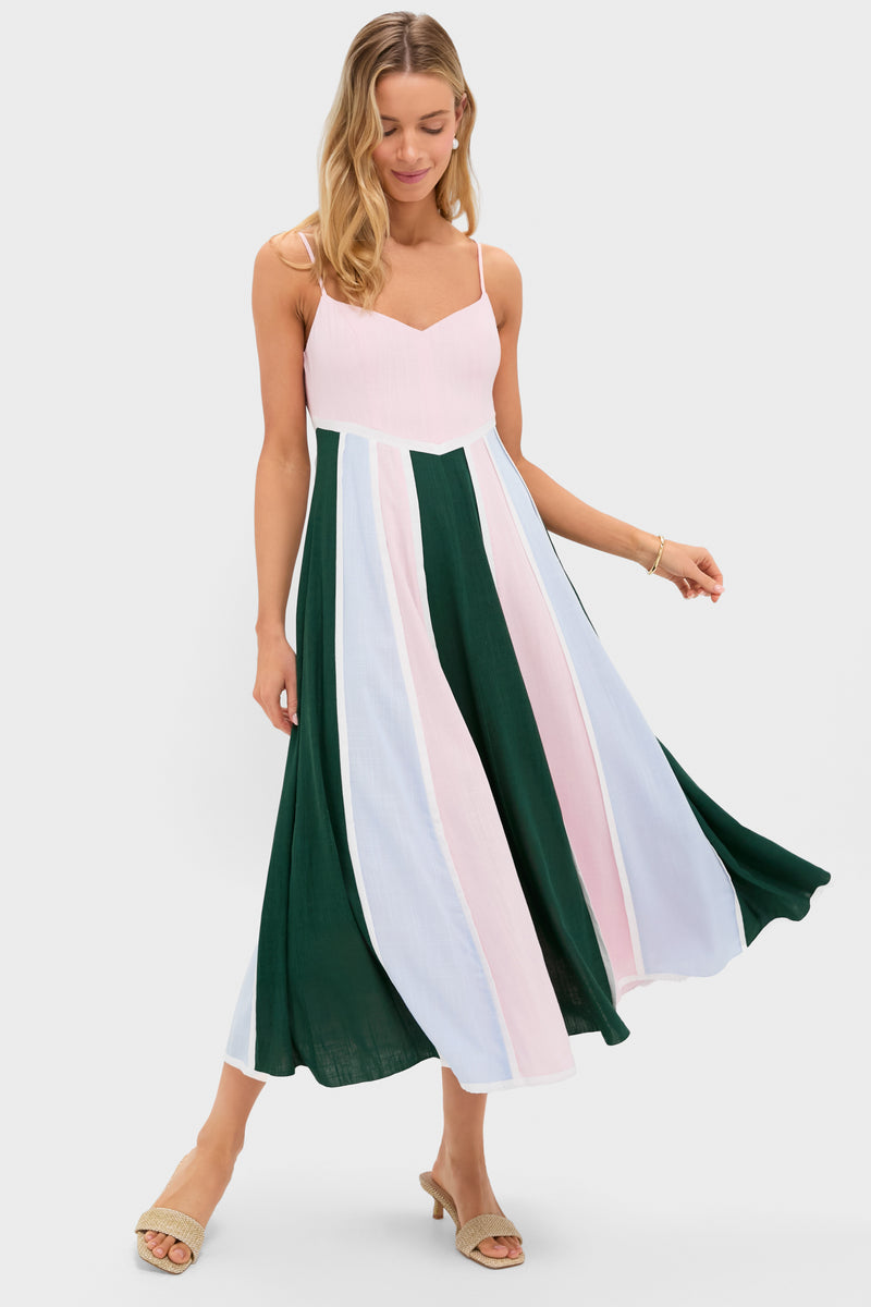 Pink, Green & Blue Striped Baxter Maxi Dress