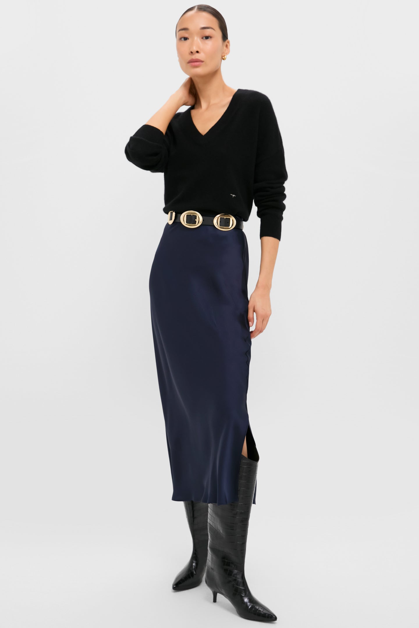 Black Emma Cashmere Boyfriend V-Neck