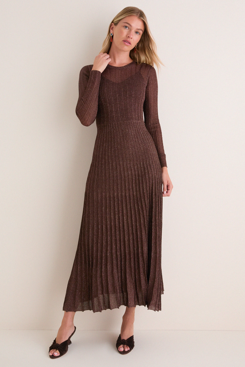 Exclusive Brown Long Sleeve Maxi Dress
