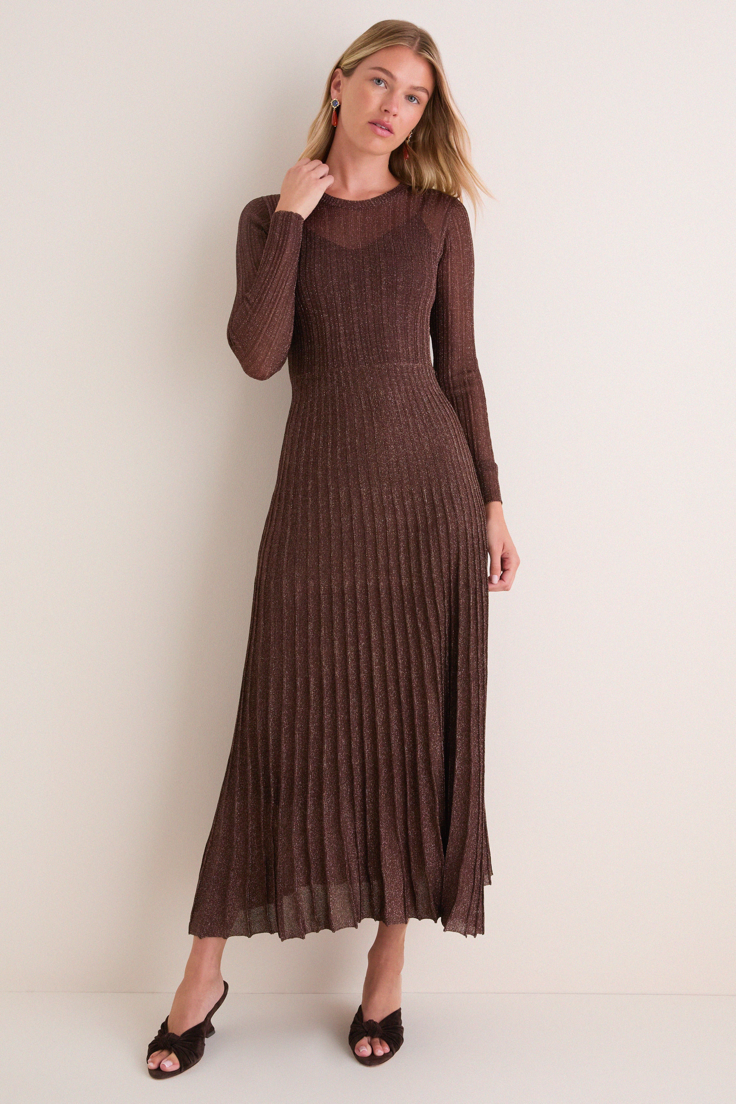 Exclusive Brown Long Sleeve Maxi Dress