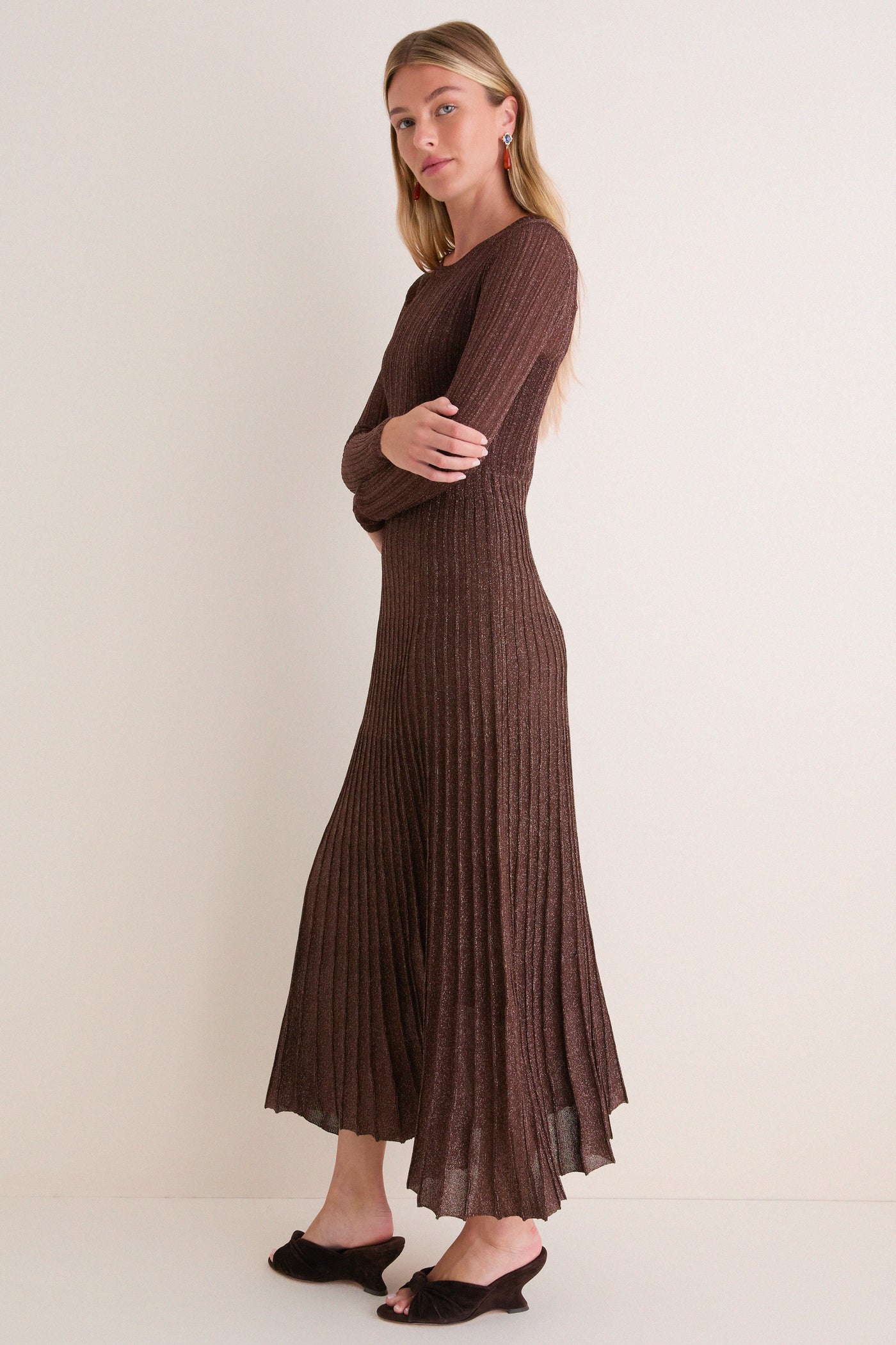 Exclusive Brown Long Sleeve Maxi Dress