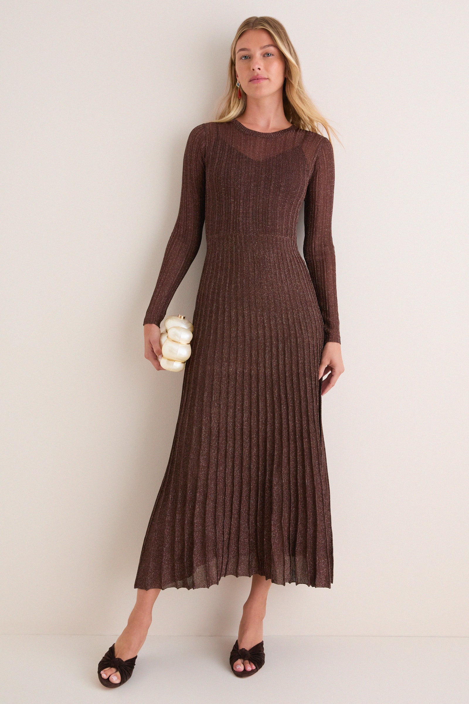 Exclusive Brown Long Sleeve Maxi Dress