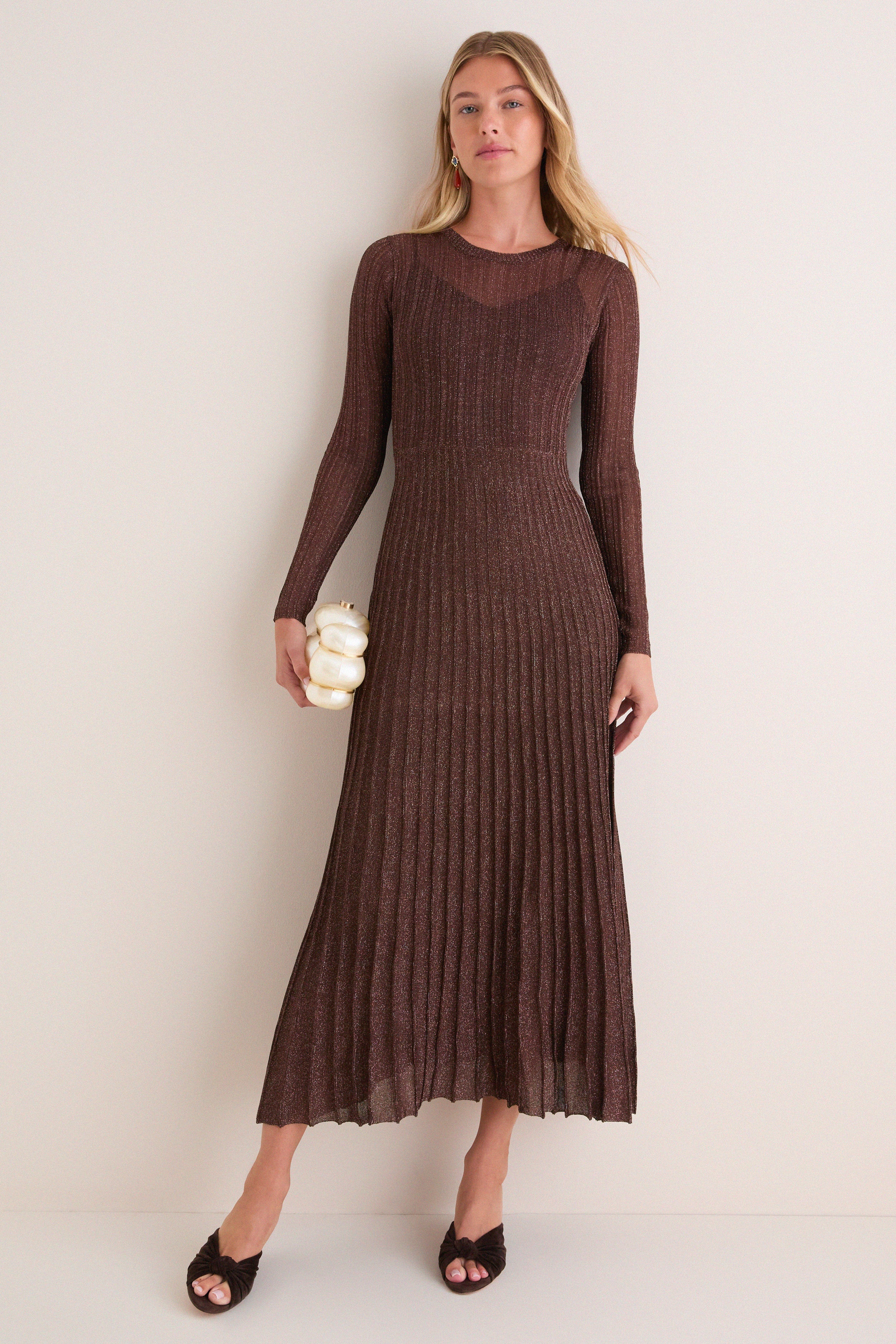 Exclusive Brown Long Sleeve Maxi Dress