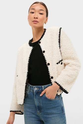 Cream & Black Trim Sherpa Audrey Jacket