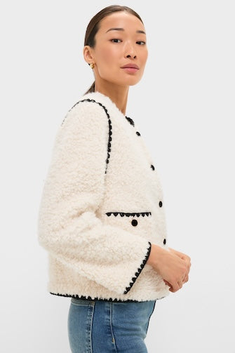 Cream & Black Trim Sherpa Audrey Jacket