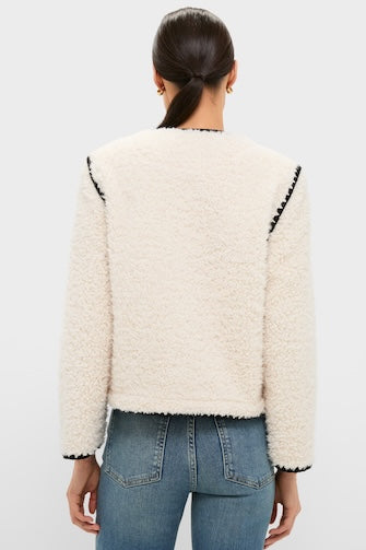 Cream & Black Trim Sherpa Audrey Jacket