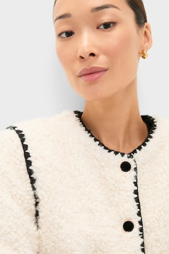 Cream & Black Trim Sherpa Audrey Jacket