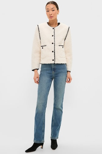 Cream & Black Trim Sherpa Audrey Jacket