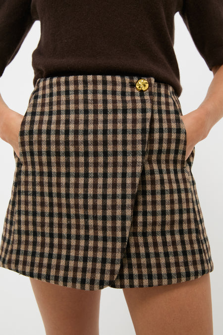 Chicory Coffee Check Wool Mix Skirt