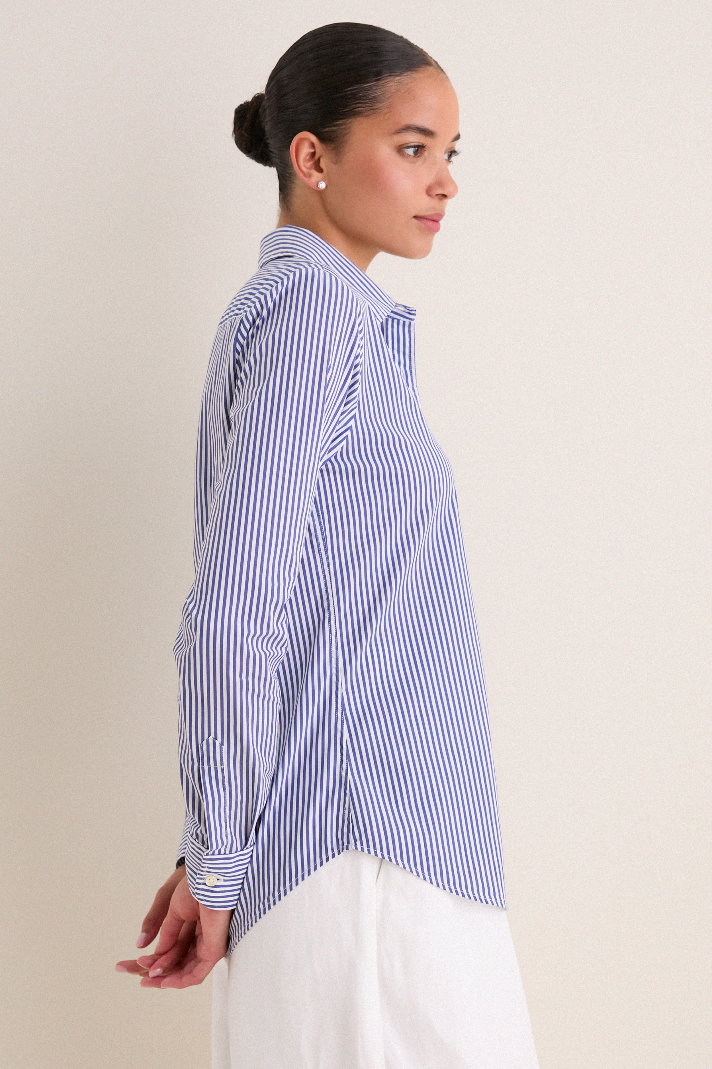 Blue and White Stripe Boyfriend Shirt